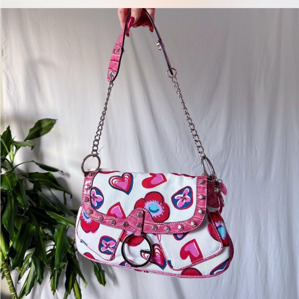 Guess Y2K Colorful Heart and Flower Patterned Shoulder Bag